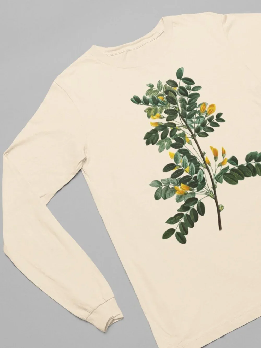 Siberian Peashrub Vintage Floral Print Long Sleeve Graphic Tee T-shirt S-XXL